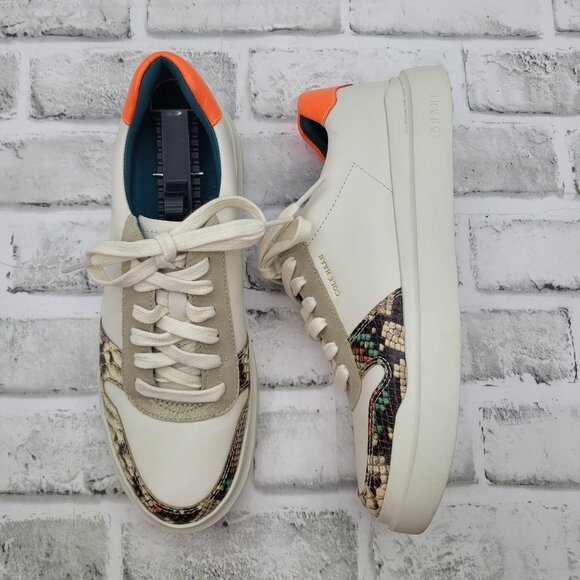 NWOB Cole Haan Grandseries Rally Court Sneakers Orange Snake Ivory Size 8 Womens - Picture 1 of 8